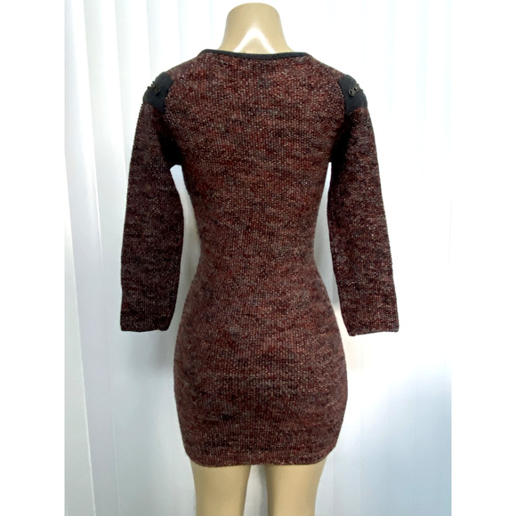 Maje Mini Sweater Dress Sheath Tweed Red Round Neck Zip Shoulder Long Sl… - Picture 3 of 9